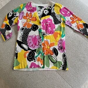 Cyrus Bright Floral Button-Front Cardigan Sweater – Size M